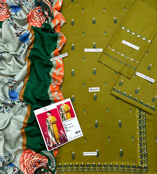 DHANAK EMBROIDERY 3PC