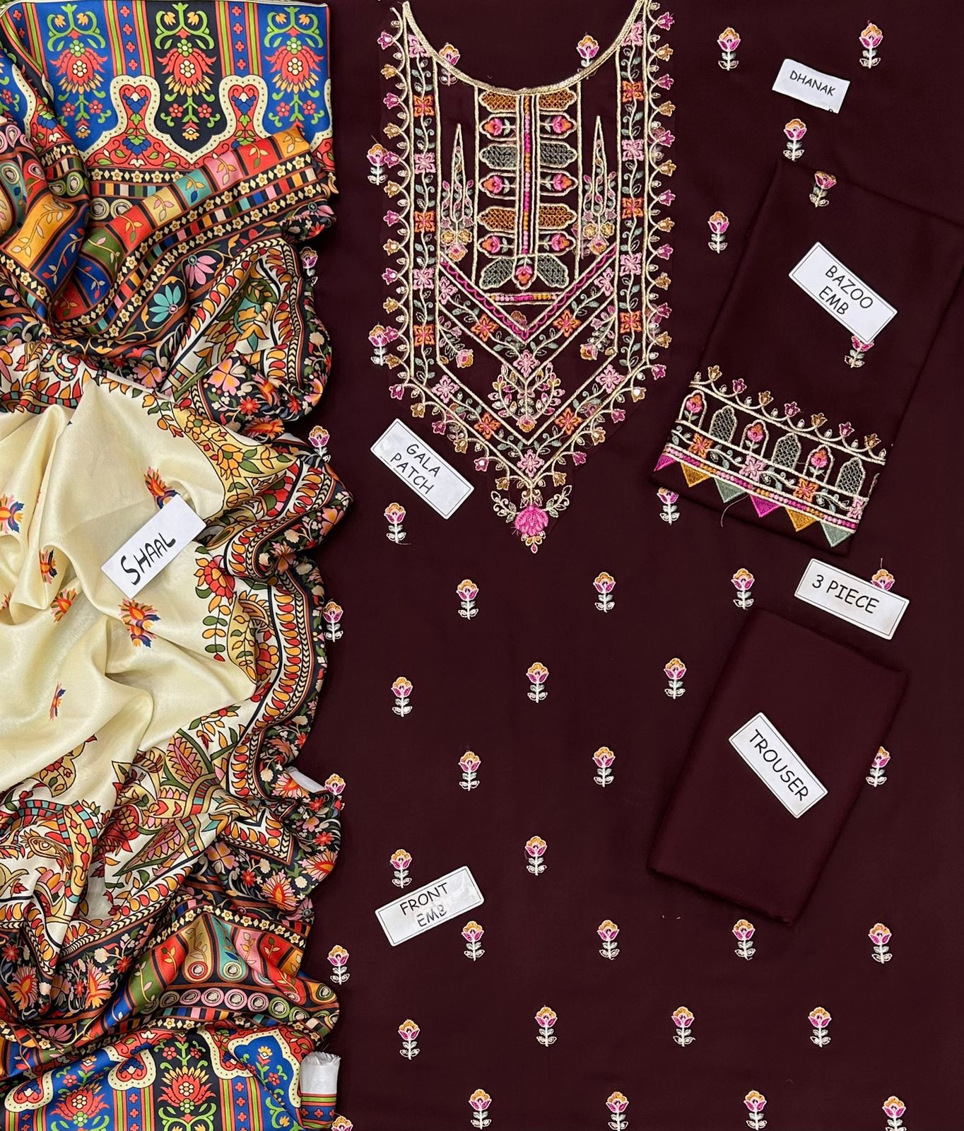 DHANAK EMBROIDERY 3PC