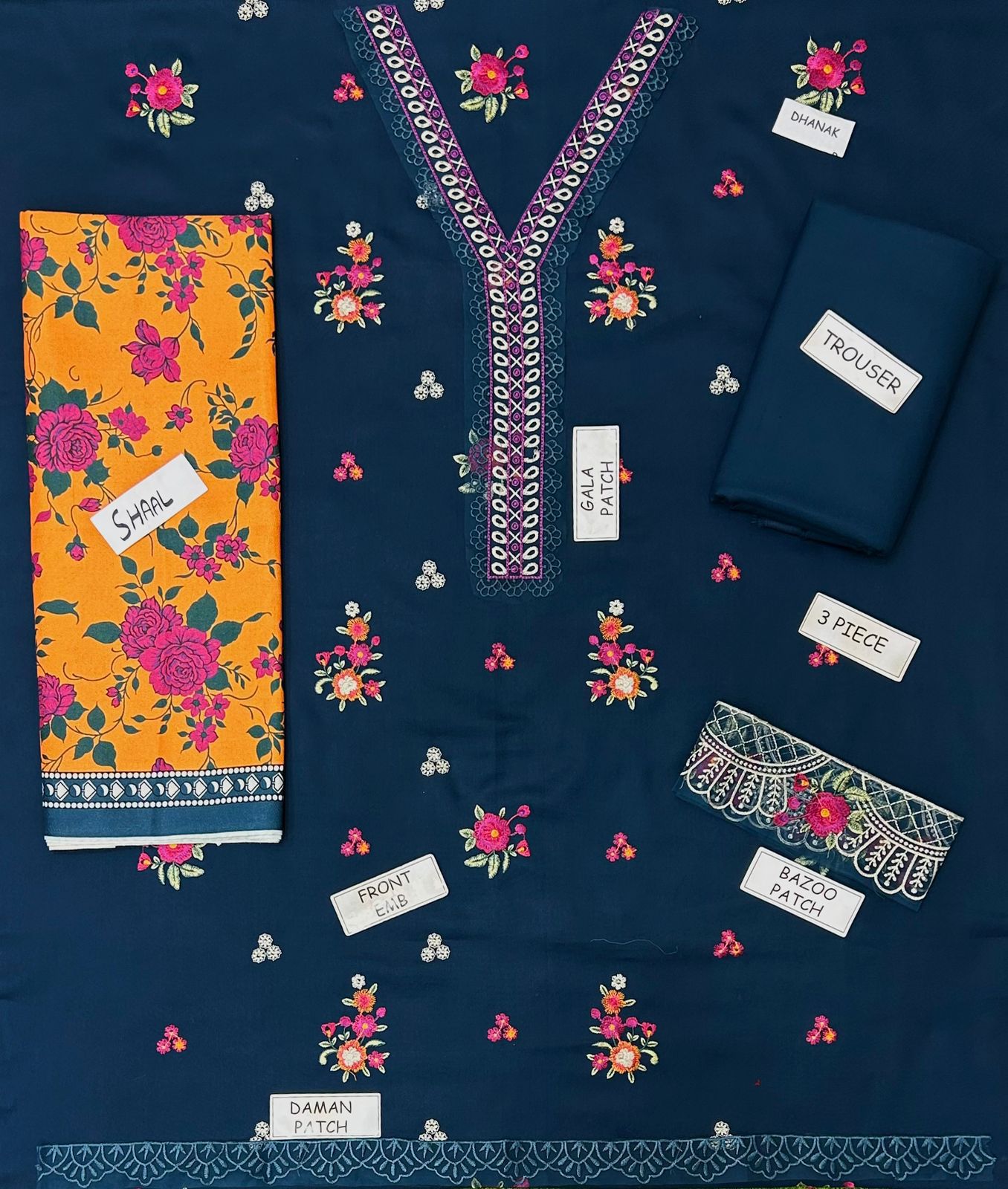 DHANAK EMBROIDERY 3PC