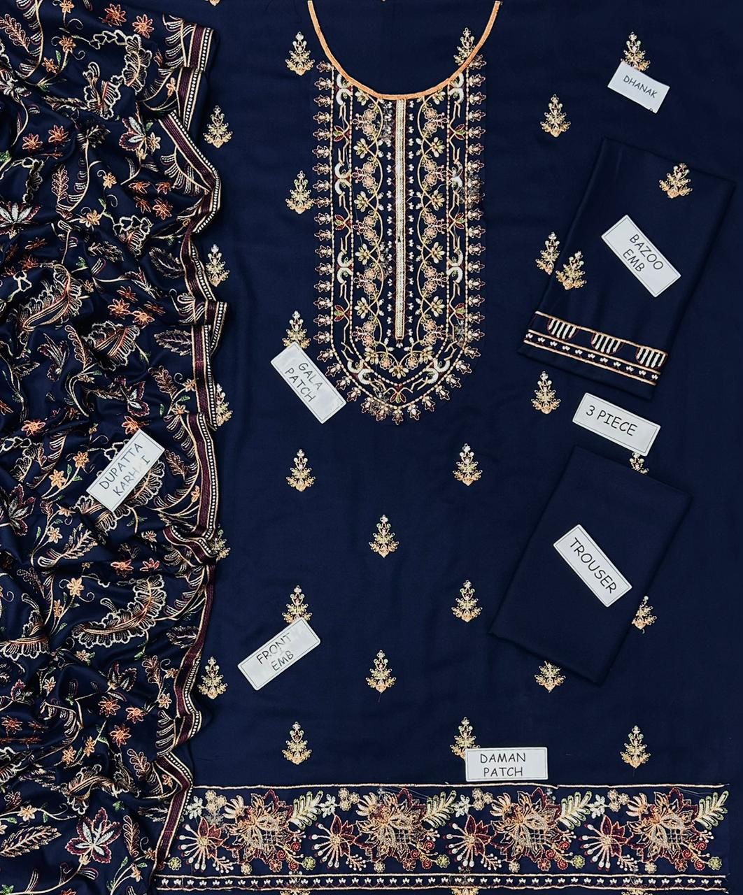 DHANAK EMBROIDERY 3PC