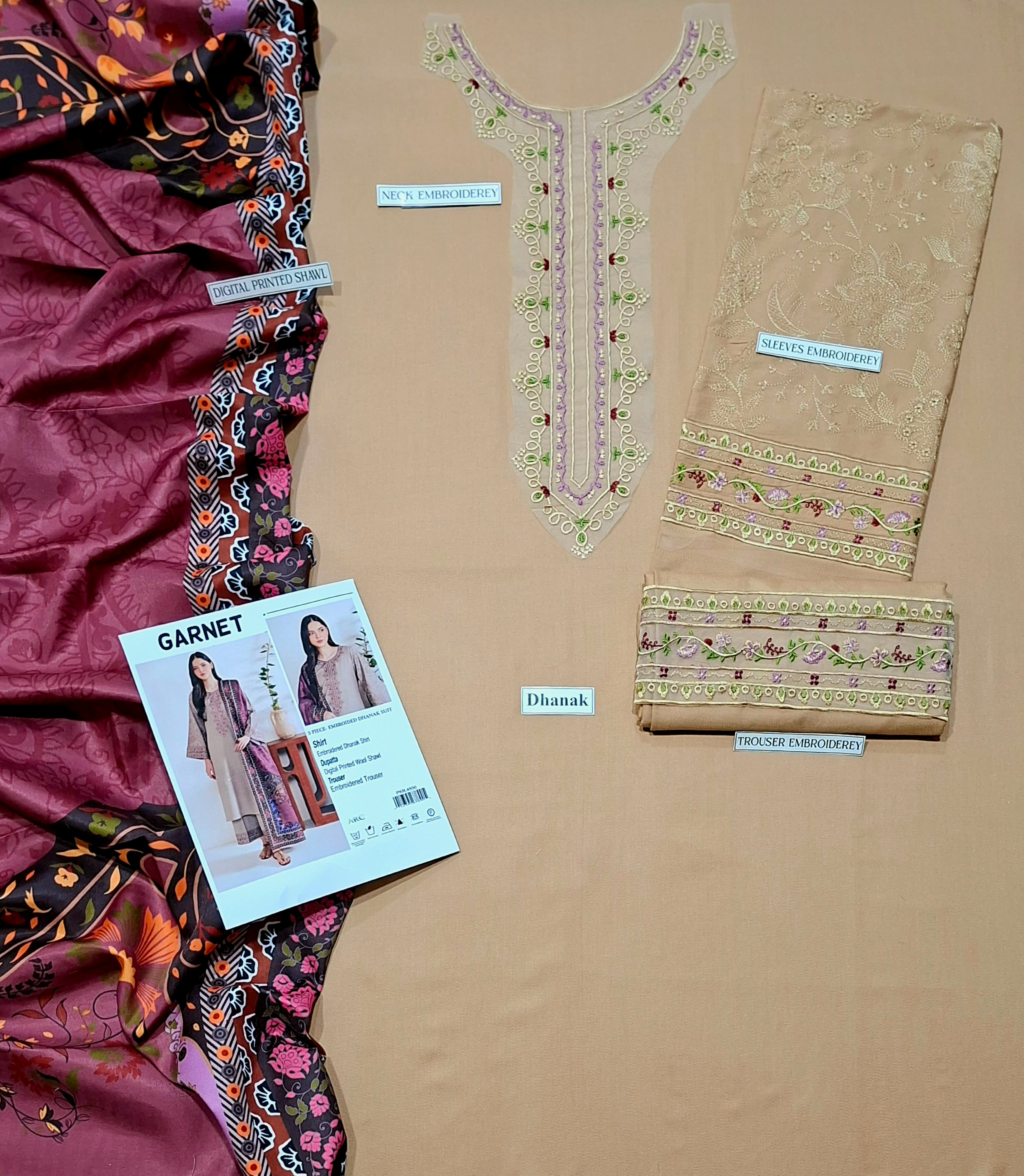 DHANAK EMBROIDERY 3PC