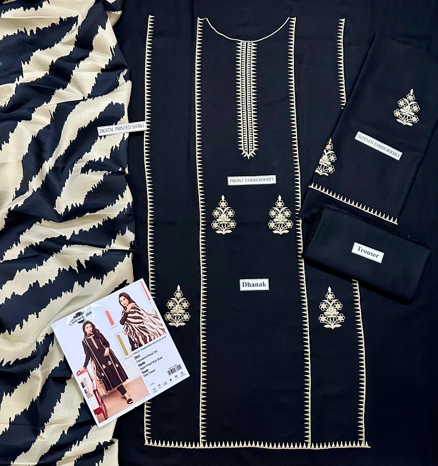 DHANAK EMBROIDERY 3PC