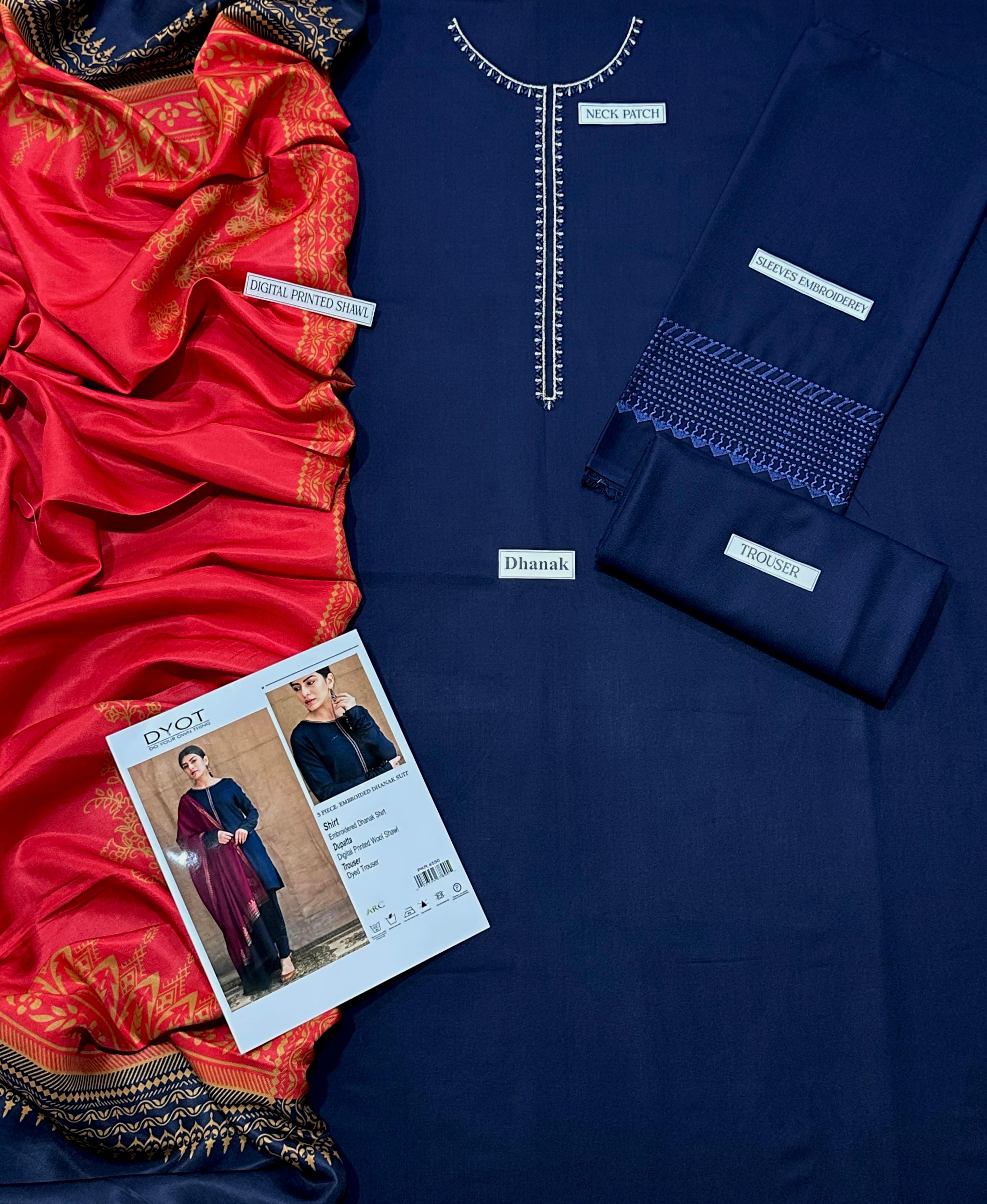 DHANAK EMBROIDERY 3PC