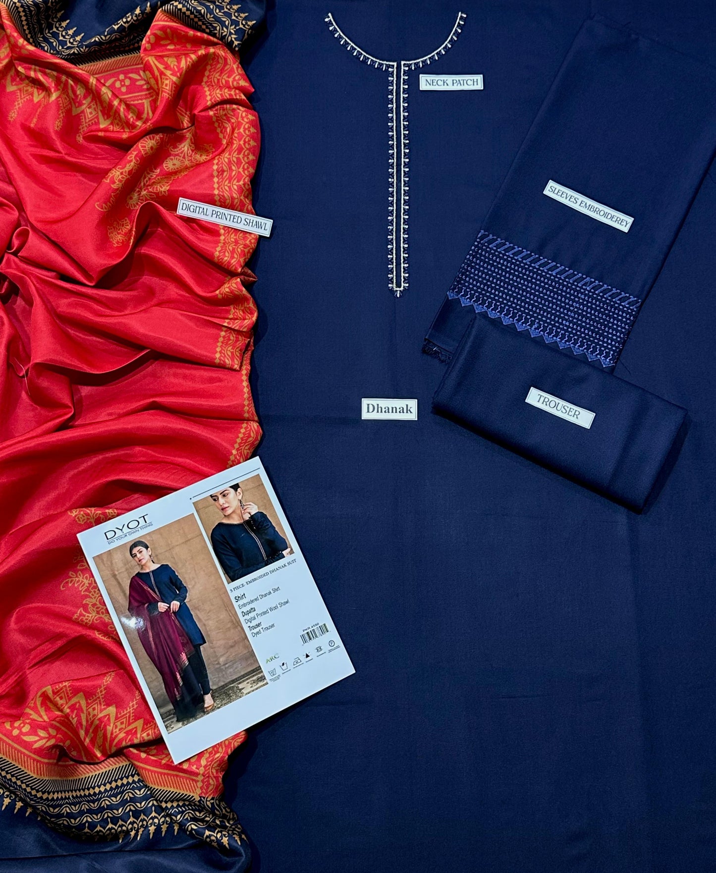 DHANAK EMBROIDERY 3PC